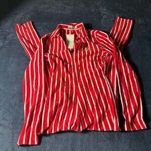 So Real Women's Red and White Striped Long Sleeve Zip Romper Jumpsuit Size L